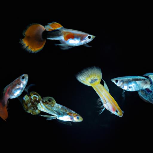 Các loại cá bảy màu Guppy khác nhau với màu sắc và hoa văn rực rỡ.