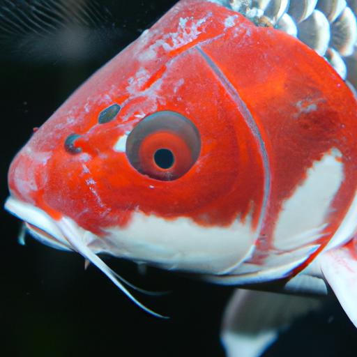 Cận cảnh của một con cá bảy màu với vảy rõ ràng và da sưng đỏ